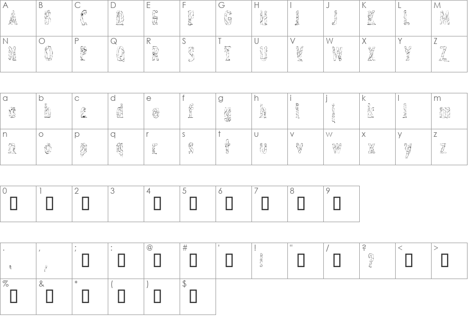 Crossed Wires font character map preview