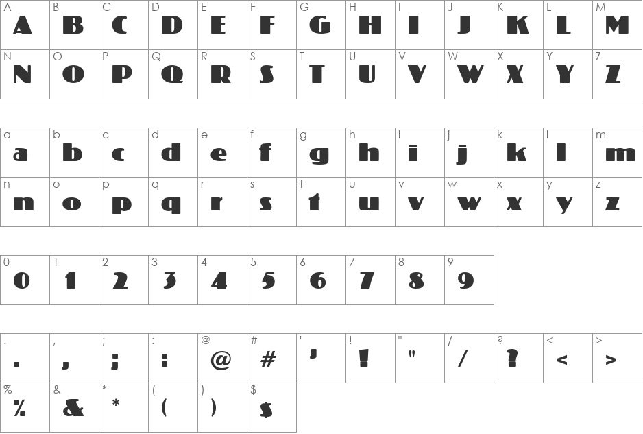 Crossharbour DB font character map preview