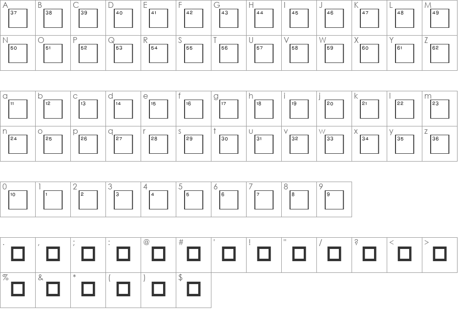 CrosswordLowNumbers font character map preview