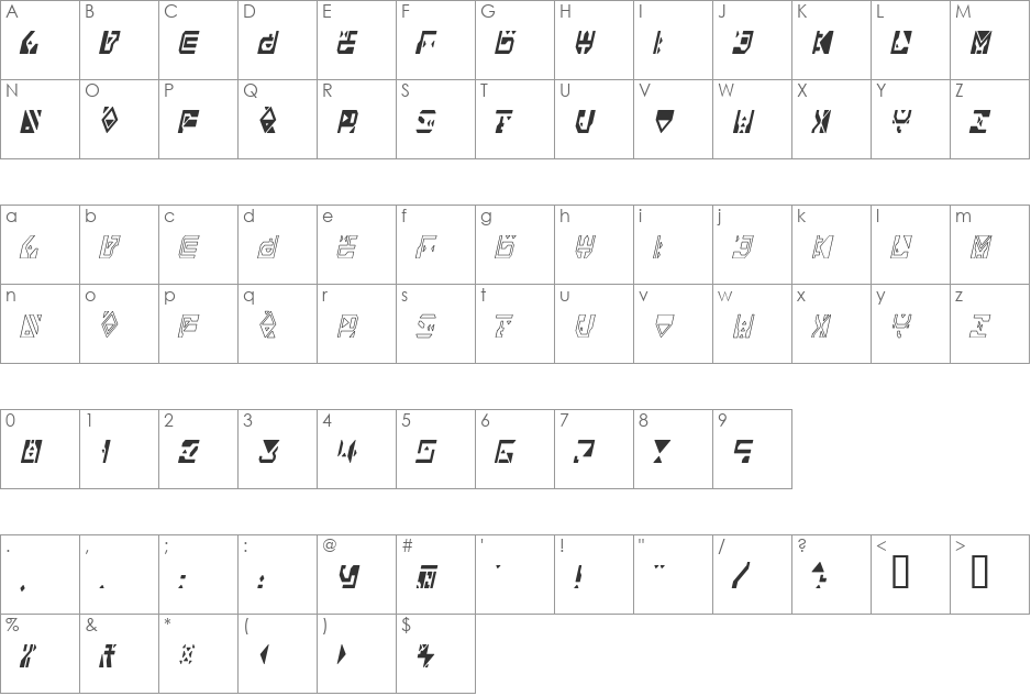 Alianna font character map preview