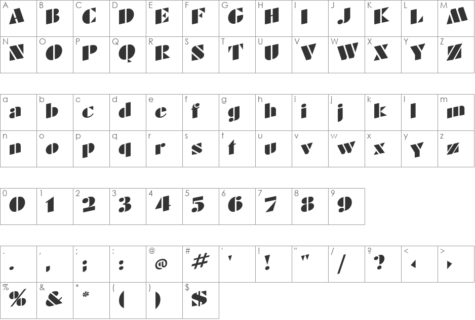 Crows font character map preview