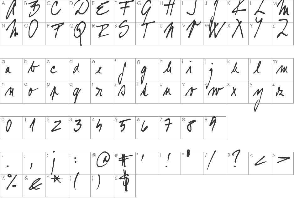 crtOphelia font character map preview