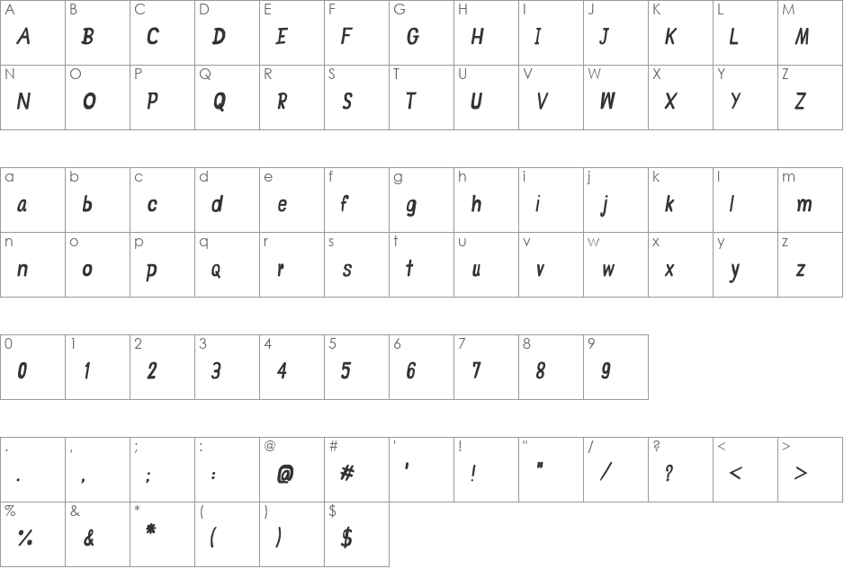 CRU-Jariya-Hand-Written-italic- font character map preview