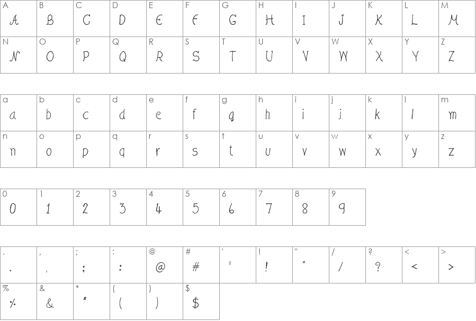 CRU-Nonthawat-Hand-Written Regu font character map preview