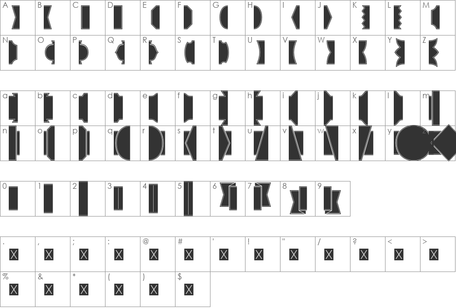 Alianza Labels font character map preview