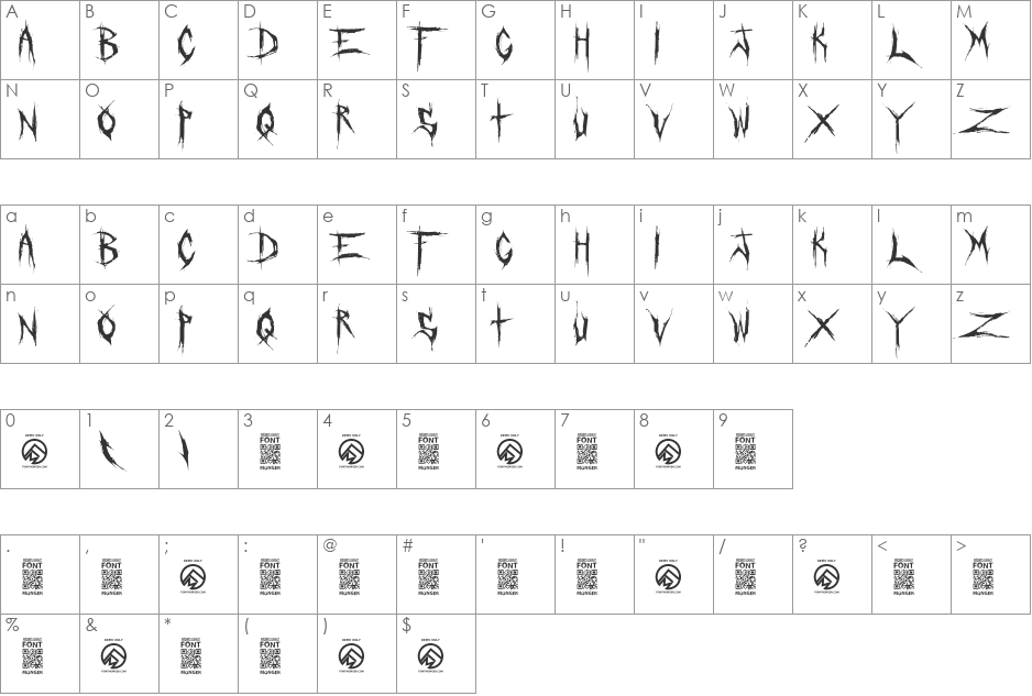 Crucifixion font character map preview