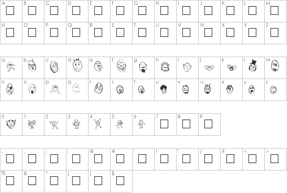 Crud Heads font character map preview