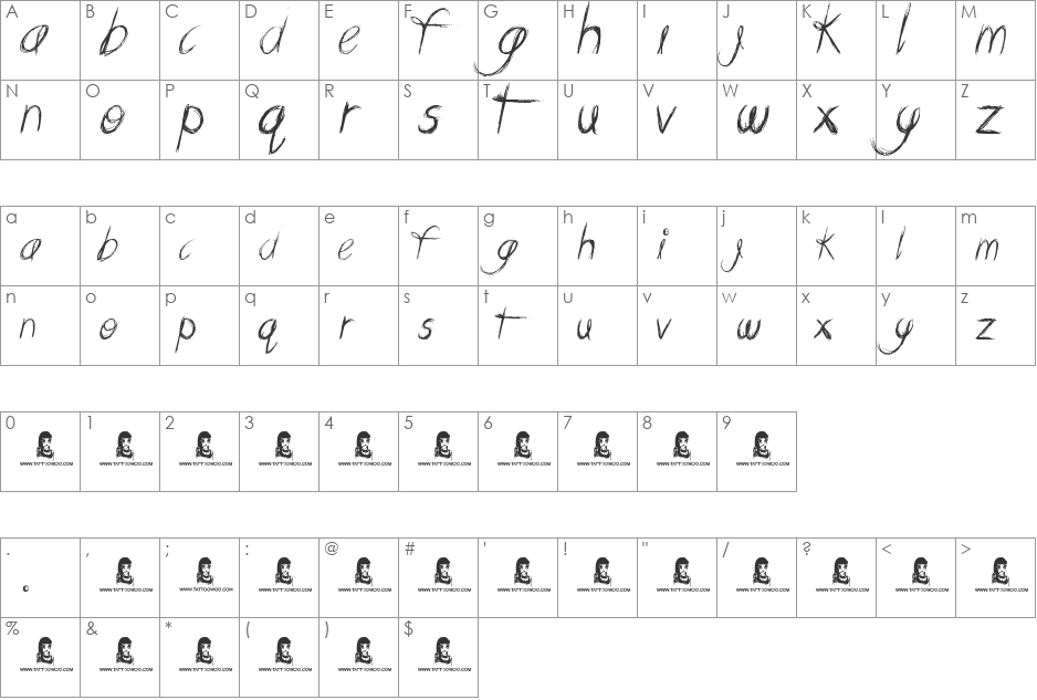 Crude and Rude font character map preview