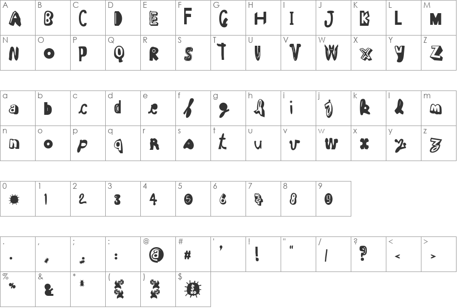 Cruel Sun font character map preview