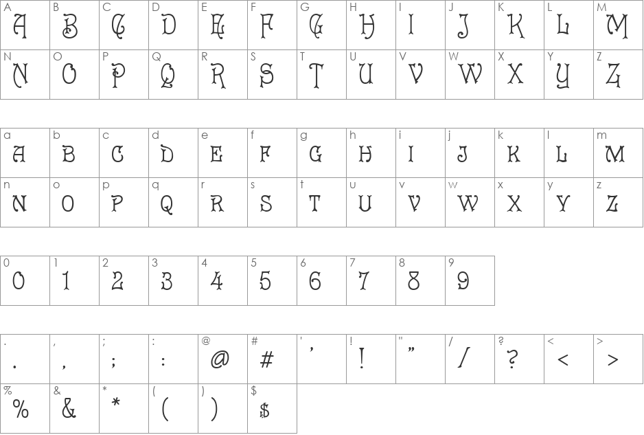 Cruickshank font character map preview