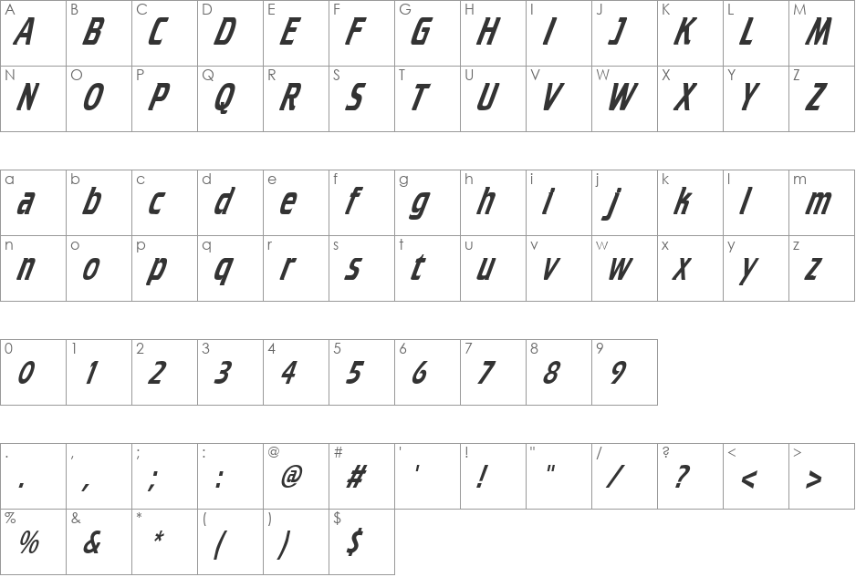 CruiserCondensed font character map preview