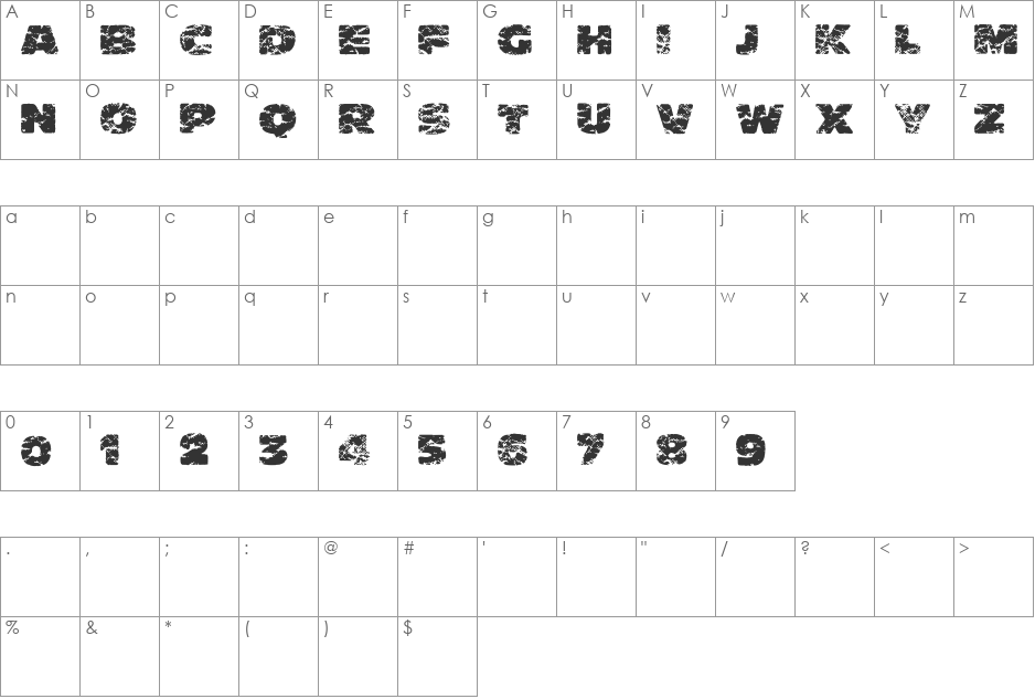 Crump font character map preview