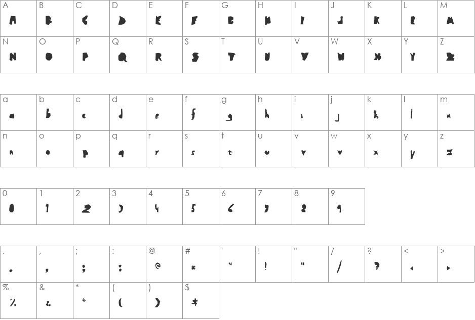 Crump font character map preview