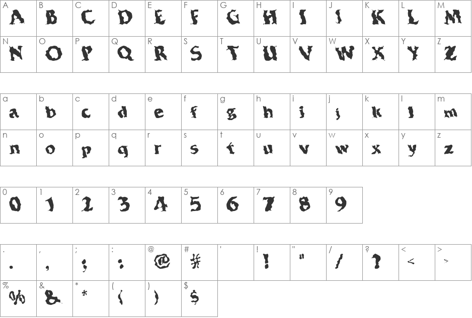 CRUMPLESTILSKIN font character map preview