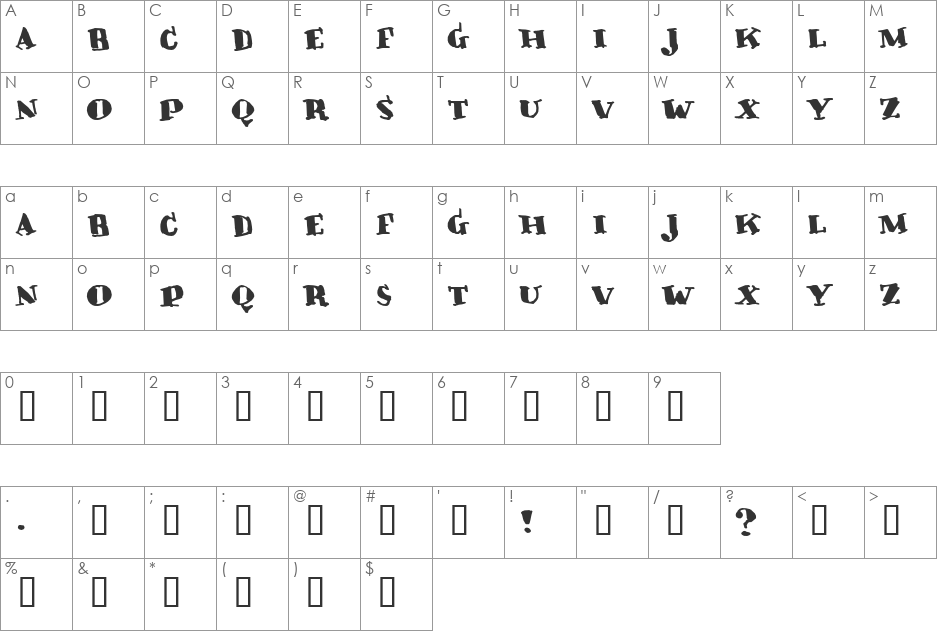 Crunky font character map preview