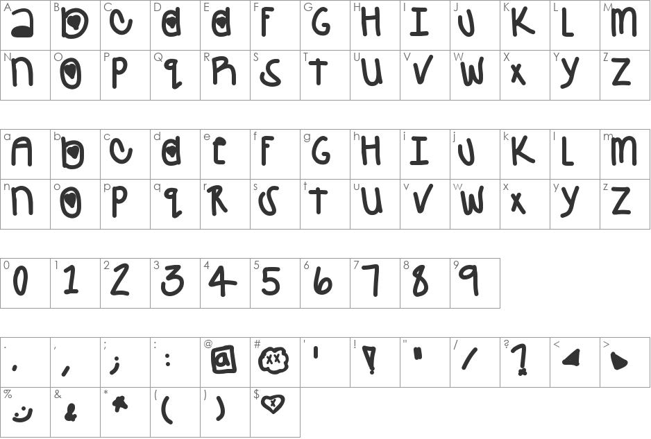 Crush font character map preview