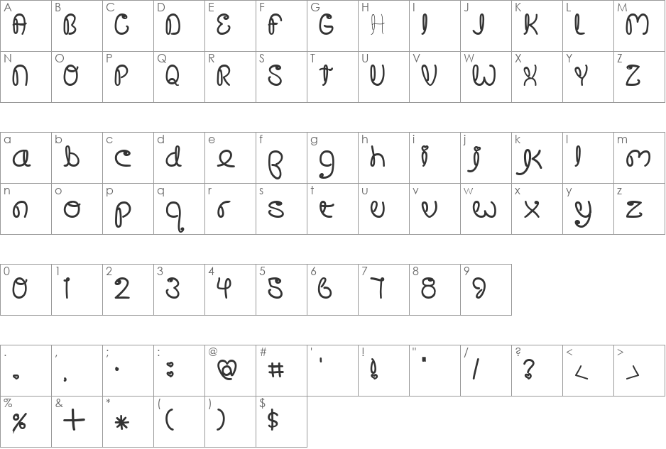 Crushed Out Girl font character map preview