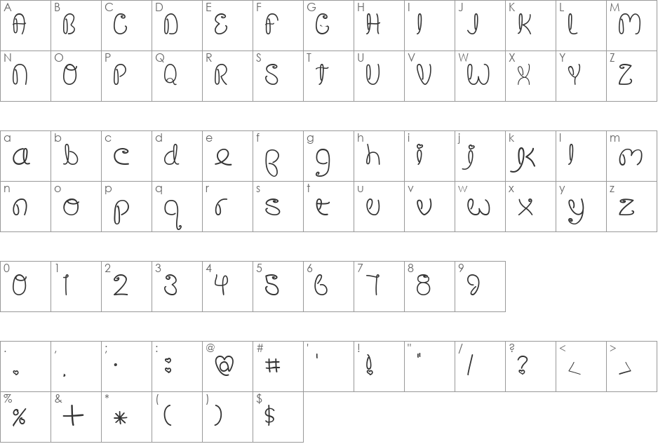 Crushed Out Girl font character map preview