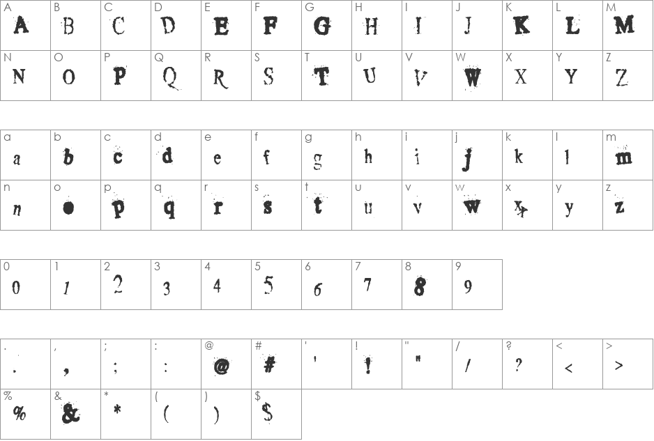 Crusti font character map preview