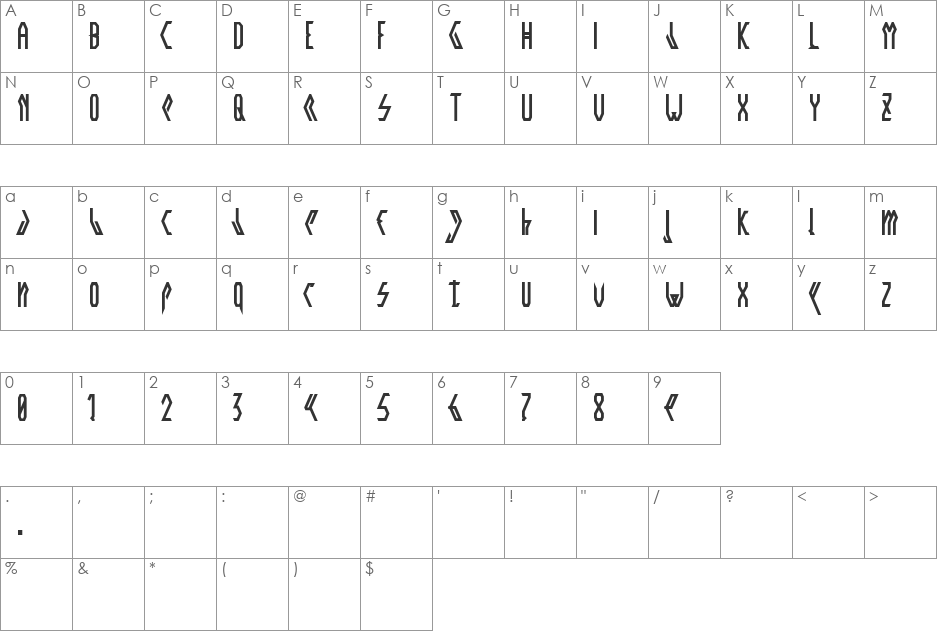 Crwell font character map preview