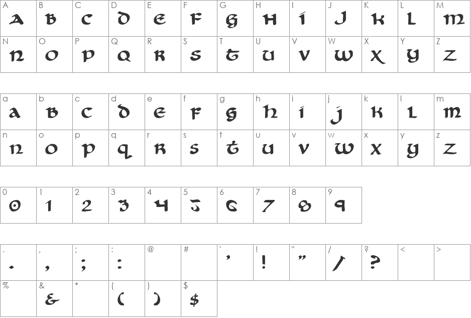 Cry Uncial font character map preview