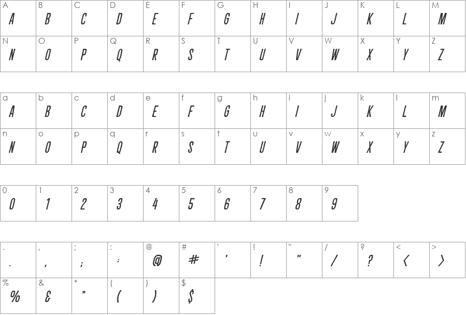 CryptCreep Heavy BB font character map preview