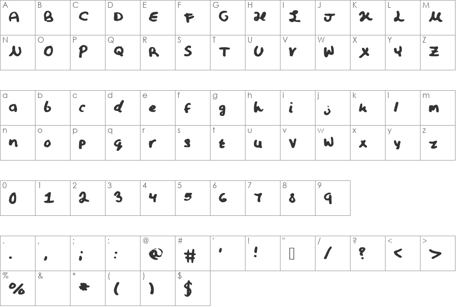 Crystal font character map preview