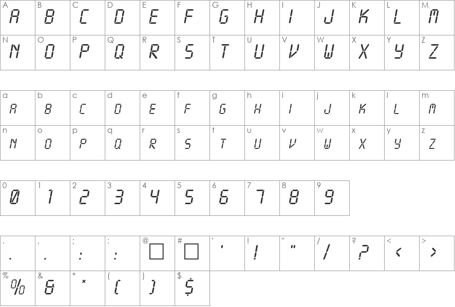 Crystal font character map preview