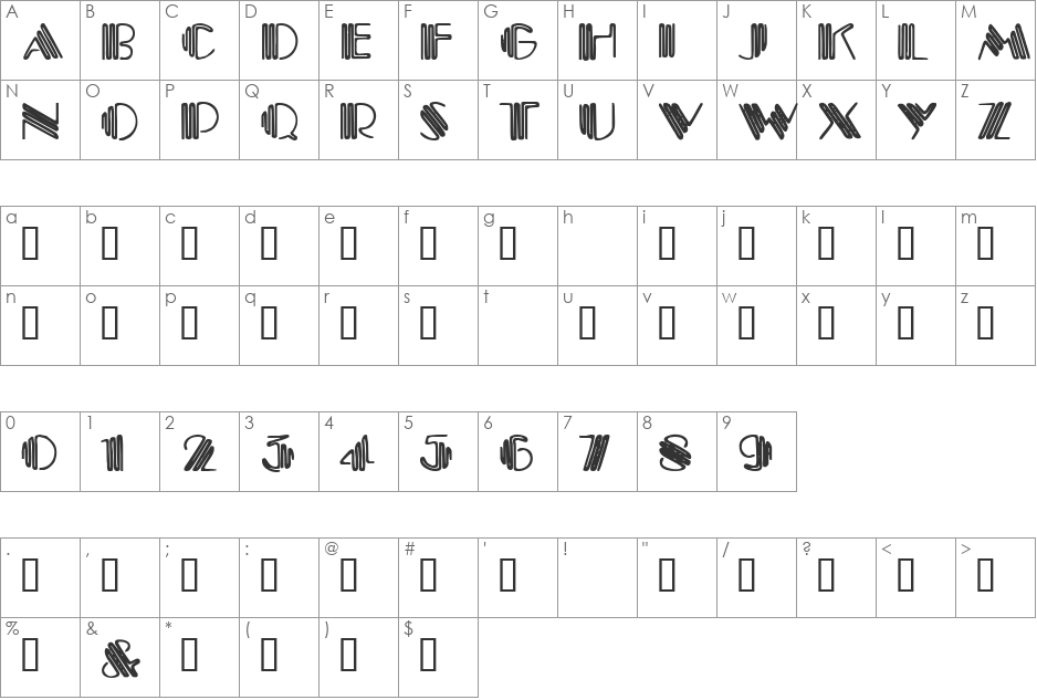 Crystal Gypsy font character map preview
