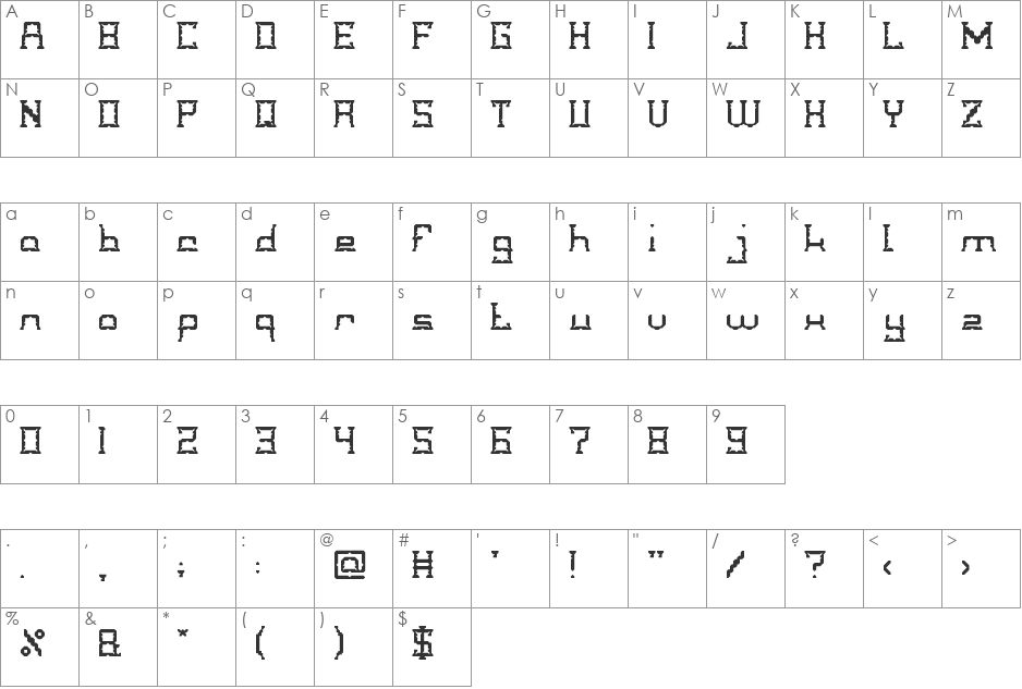 CRYSTAL Soldier font character map preview