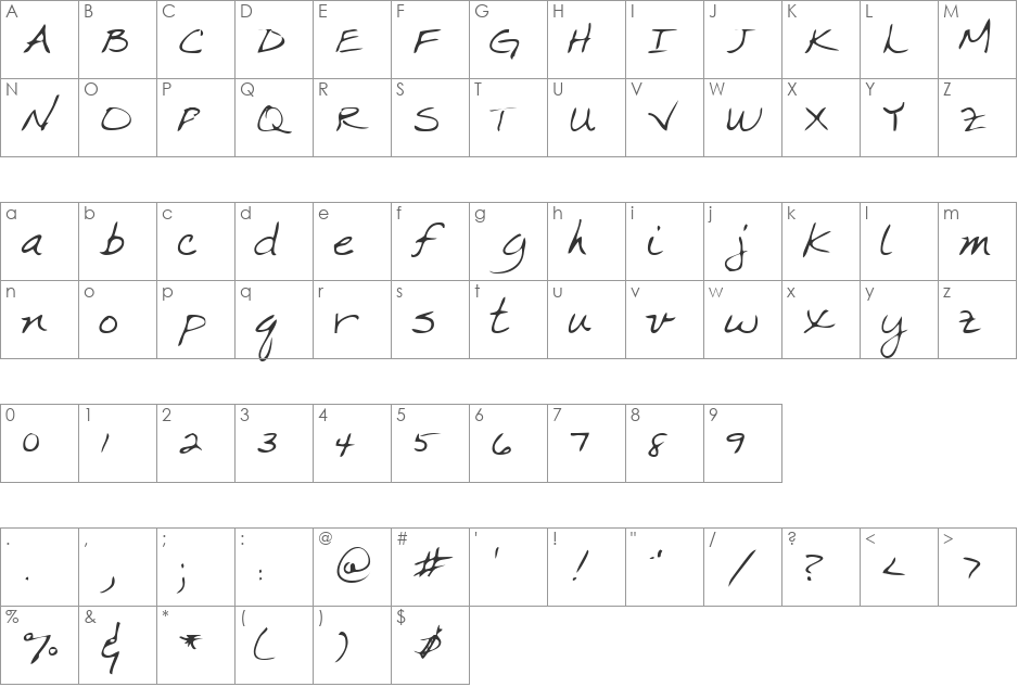 CrystalsHand font character map preview