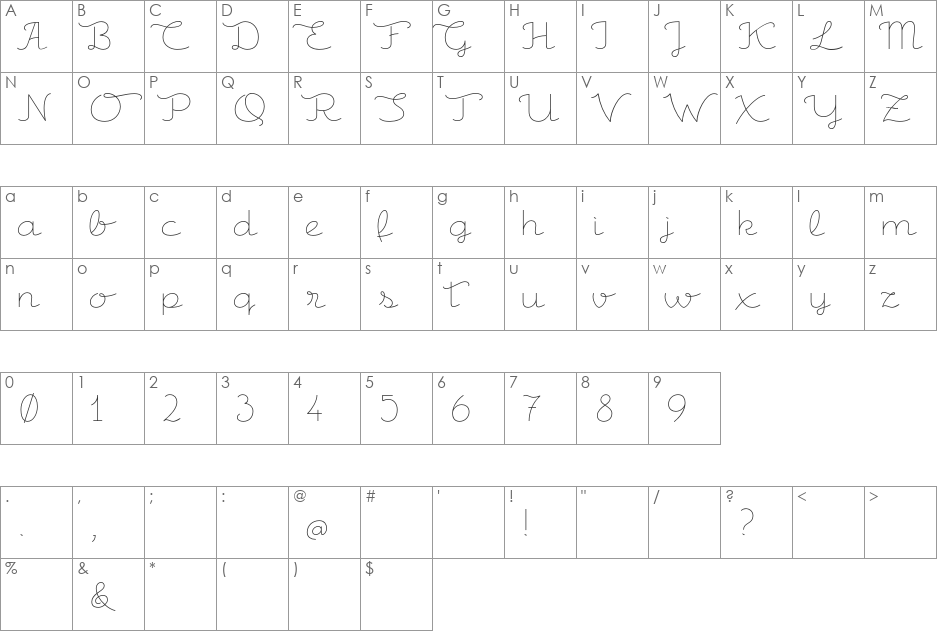Csemege Demo font character map preview
