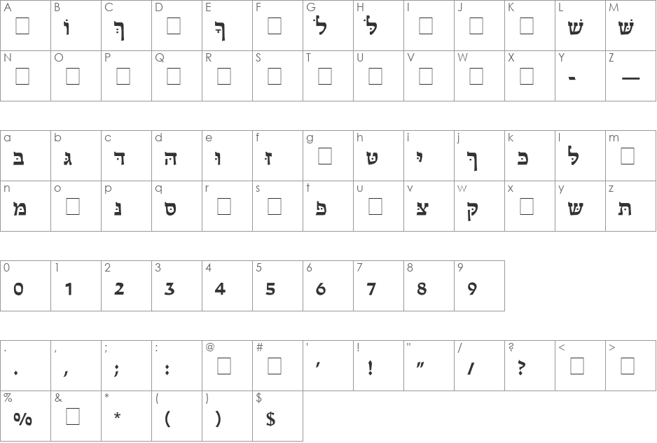 CSL-Hadassah font character map preview