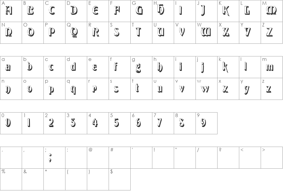 CSReflections font character map preview