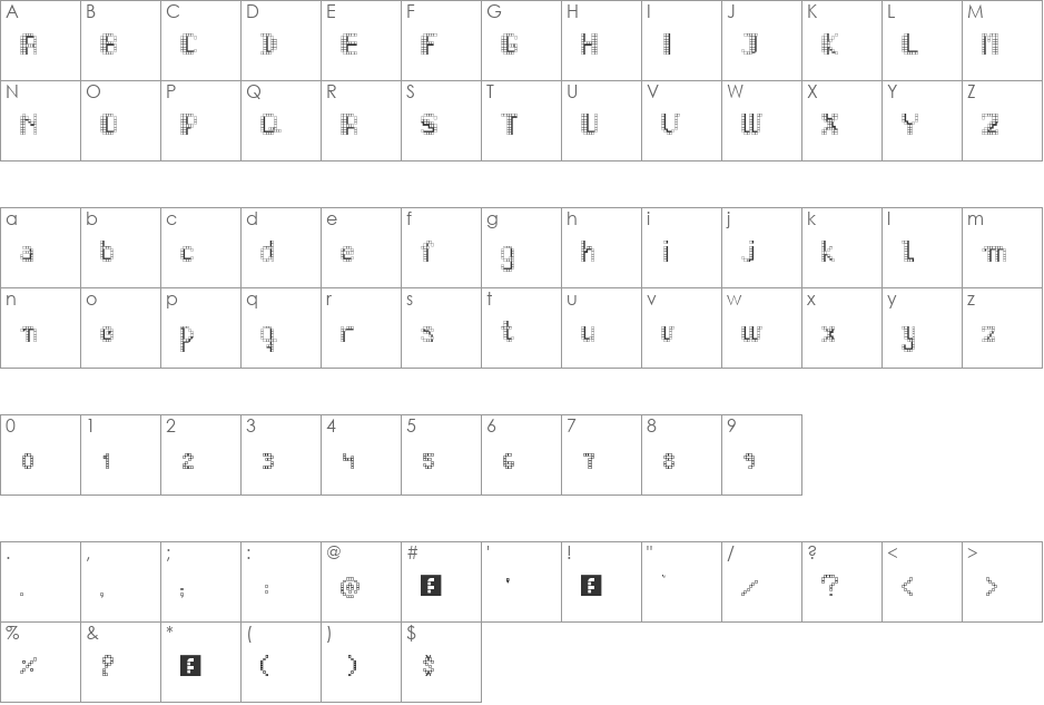 cuadritipo font character map preview