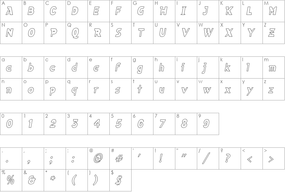 CubanOutline font character map preview