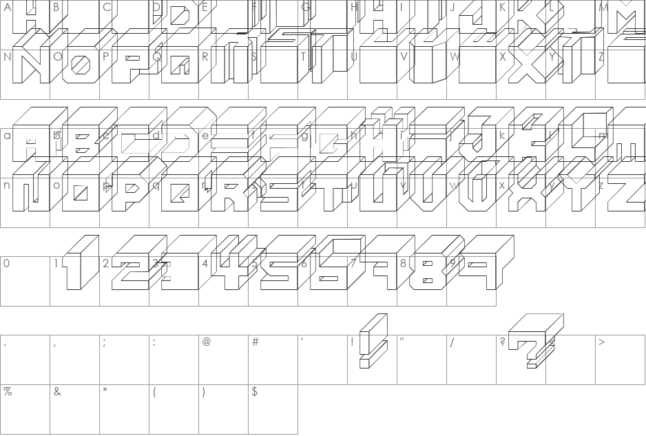 Cube font character map preview