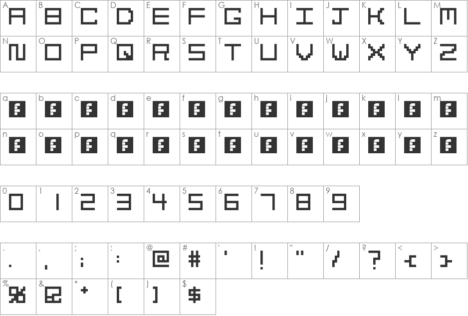 Cubed font character map preview