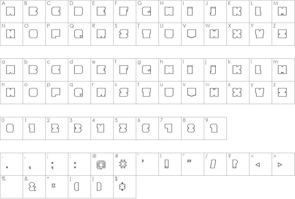 Cubesity outline font character map preview