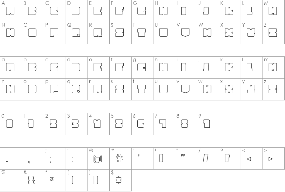 Cubesity Rounded Outline font character map preview