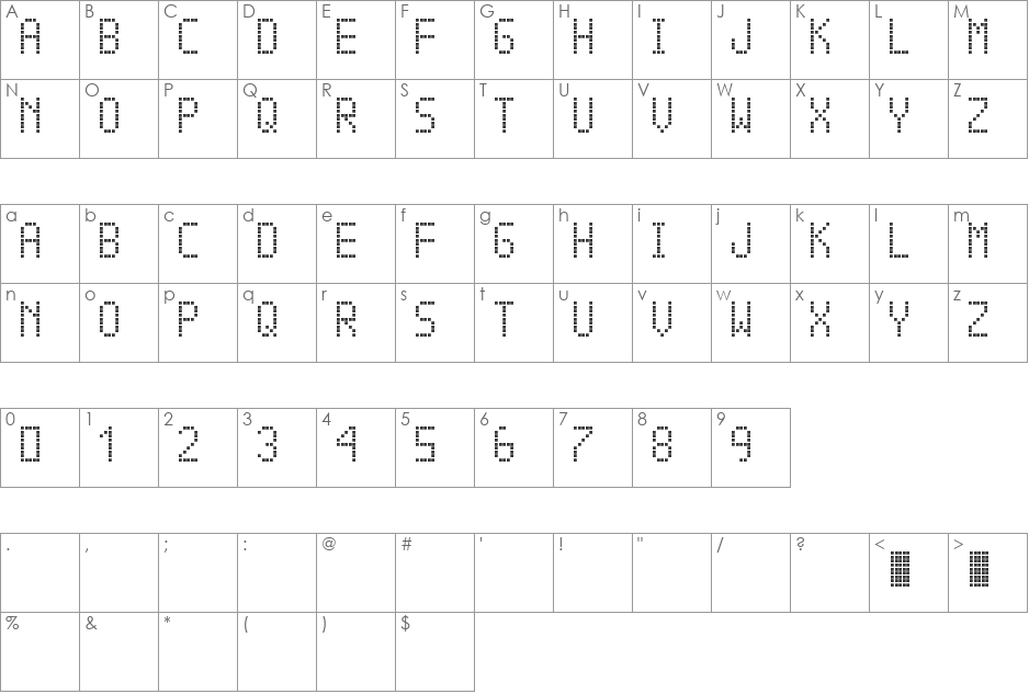 CUBS LED TFB font character map preview