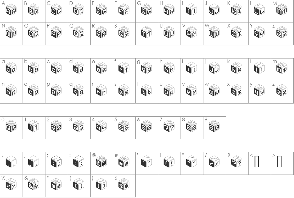 CUBU font character map preview