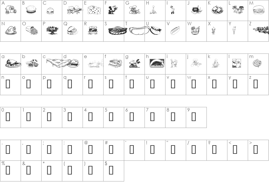 Culinary Art font character map preview