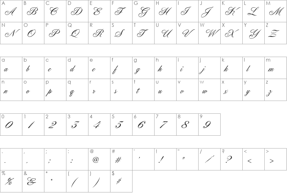 Cumberland font character map preview