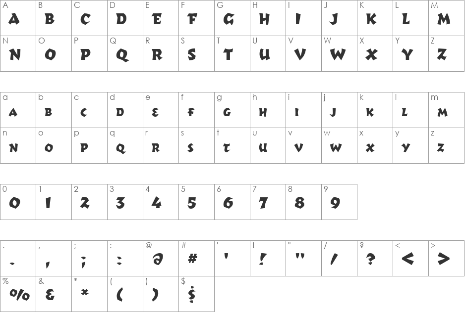 Cumulus font character map preview