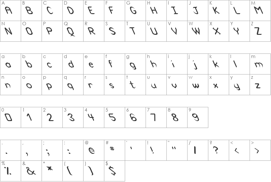 Cuneiform Extreme Lefty font character map preview