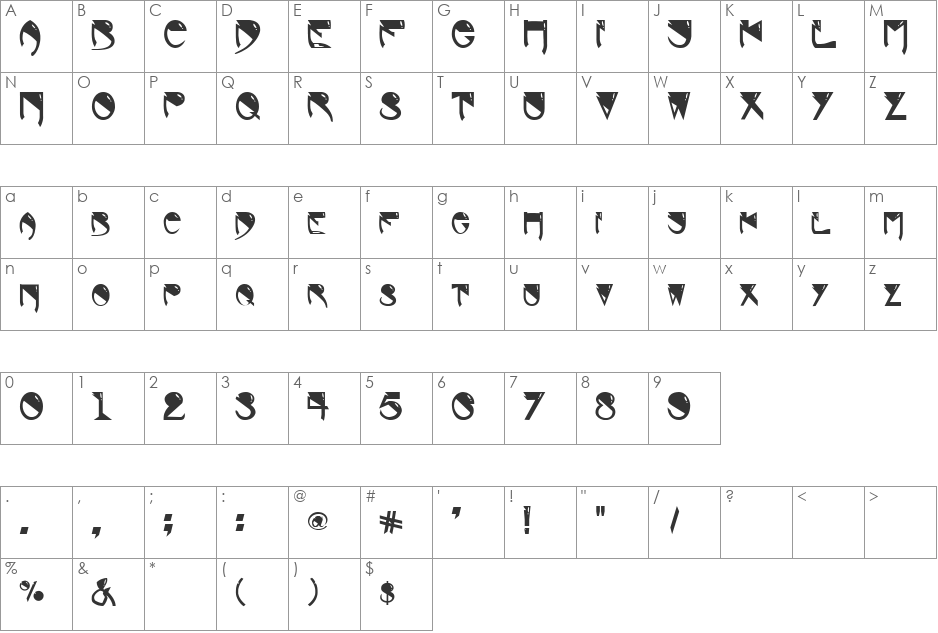 Alien font character map preview