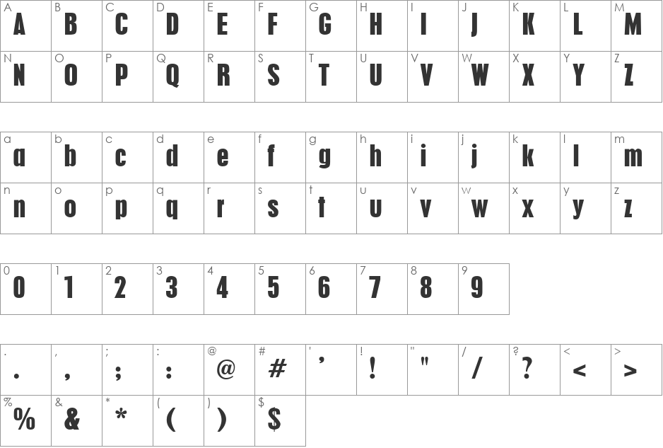 Cupido font character map preview