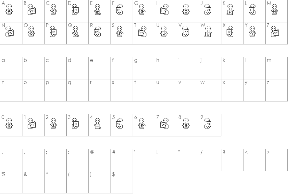 Alien ABC font character map preview