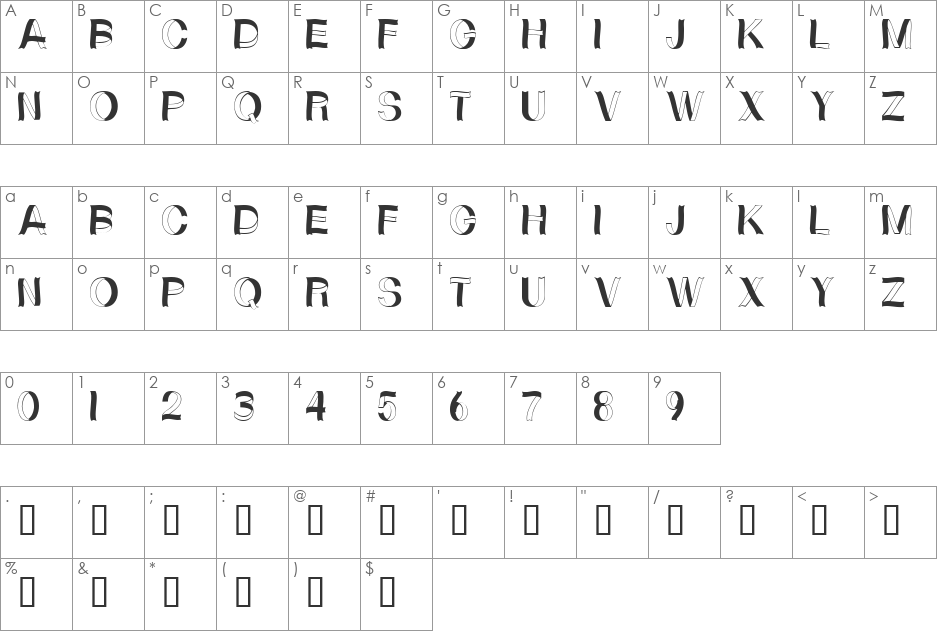 CurlyRibbons font character map preview